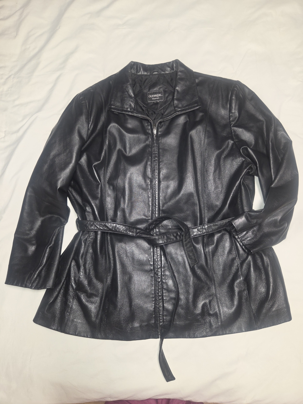 Outbrook Black Faux Leather Belted Women's Jacket